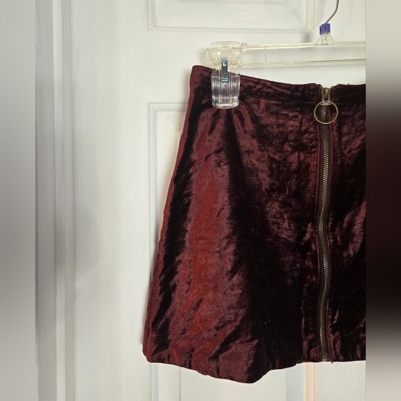 Free People One & Only Fit and Flare Burgundy Velvet Mini Skirt - Picture 2 of 9